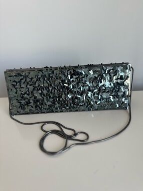 BCBGMaxAzria Silver Sequin Rectangular Evening Clutch / Crossbody Bag